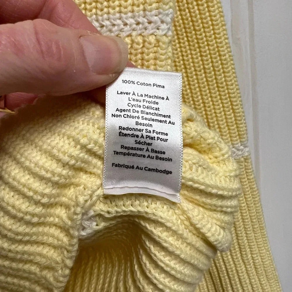 Butter yellow  and white stripe Talbots Pima cotton sweater M - Picture 7 of 7